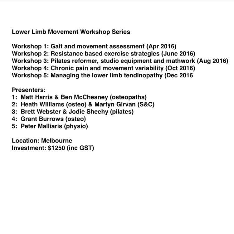 Lower Limb Movement Workshop Series